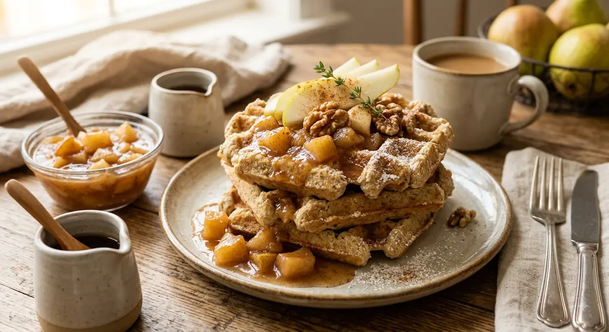 Light Oat Waffles Pear Compote